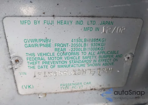 2003 Subaru Forester Xs from USA, damaged, VIN JF1SG656X3H757844